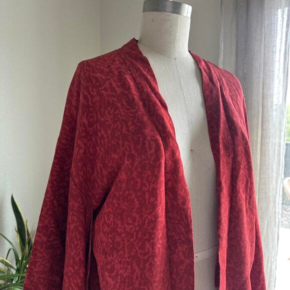 Women’s One Size Kimono Red Vintage Boxy Open Cardigan - Picture 2 of 4